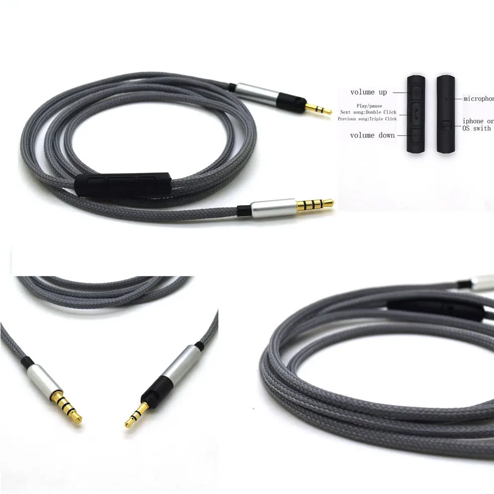 Headphone cable extension with microphone 3 5mm Male to 2 5mm Male Replace Cable OFC Wire for Audio Technica ATH M50x M40x M70x