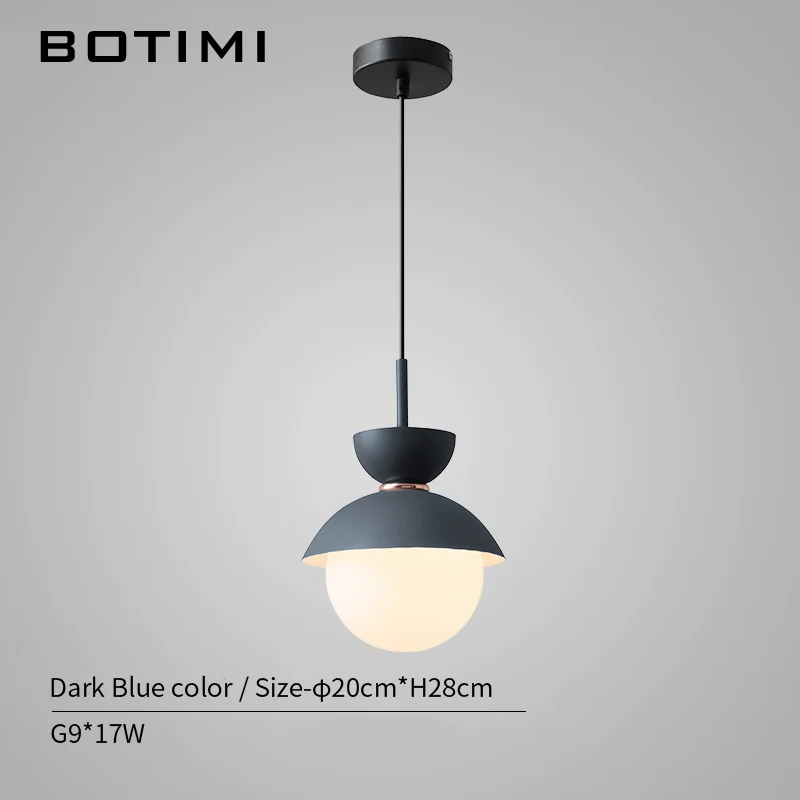 BOTIMI Modern LED Pendant Lights With Glass Lampshade For Dining Room Colorful Restaurant Hanging Kitchen Lighting Fixtures - Цвет корпуса: Dark Blue