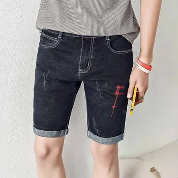 

2019 Summer New Mens Fashion Boutique Embroidery Casual Beach Denim Shorts / Mens Slim Blue Casual Jeans Male Shorts