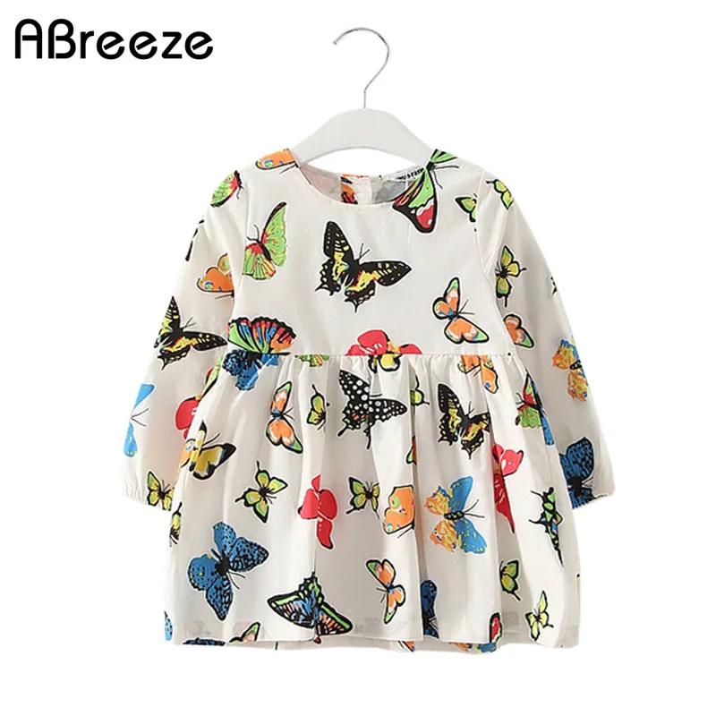 

New summer autumn little girls clothing European and american style dresses for baby girls casual butterfly print girls dresses