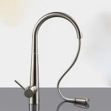 Матовый Никель Кухня кран вытащить один шарнир для ручки Носик судно латунь Раковина Смеситель KF081