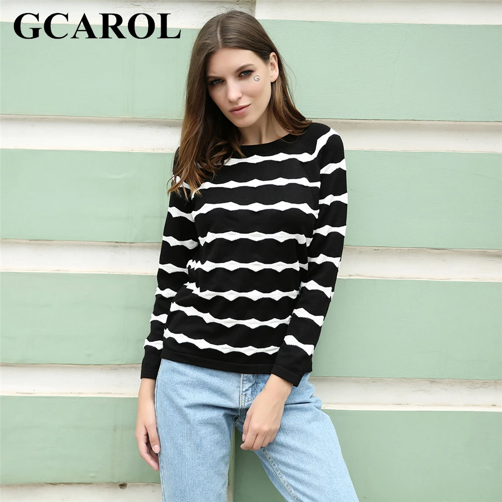 GCAROL New Arrival Wave White Striped Women Sweater 