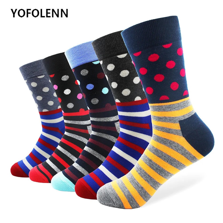 

5 pairs Men's Combed Cotton Long Men Socks Set Colorful Funny Happy Socks Wedding Casual Sock Gift Harajuku Sokken