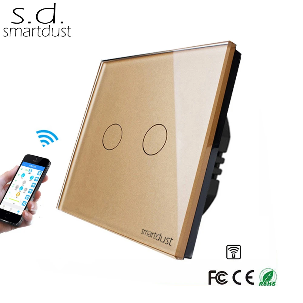 

Smartdust EU Wifi Switch, 2 Gang Remote Control Tuya Smartlife APP Control Light Interruptor, Tempered Glass Smart Home Switch