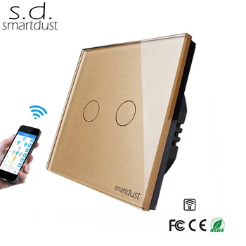 

Smartdust EU Wifi Switch, 2 Gang Remote Control Tuya Smartlife APP Control Light Interruptor, Tempered Glass Smart Home Switch