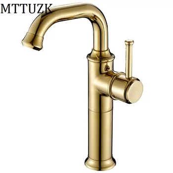 

MTTUZK European brass Gold-plated Bathroom faucet, height up basin faucet hot&cold mixer tap bacia torneira free shipping