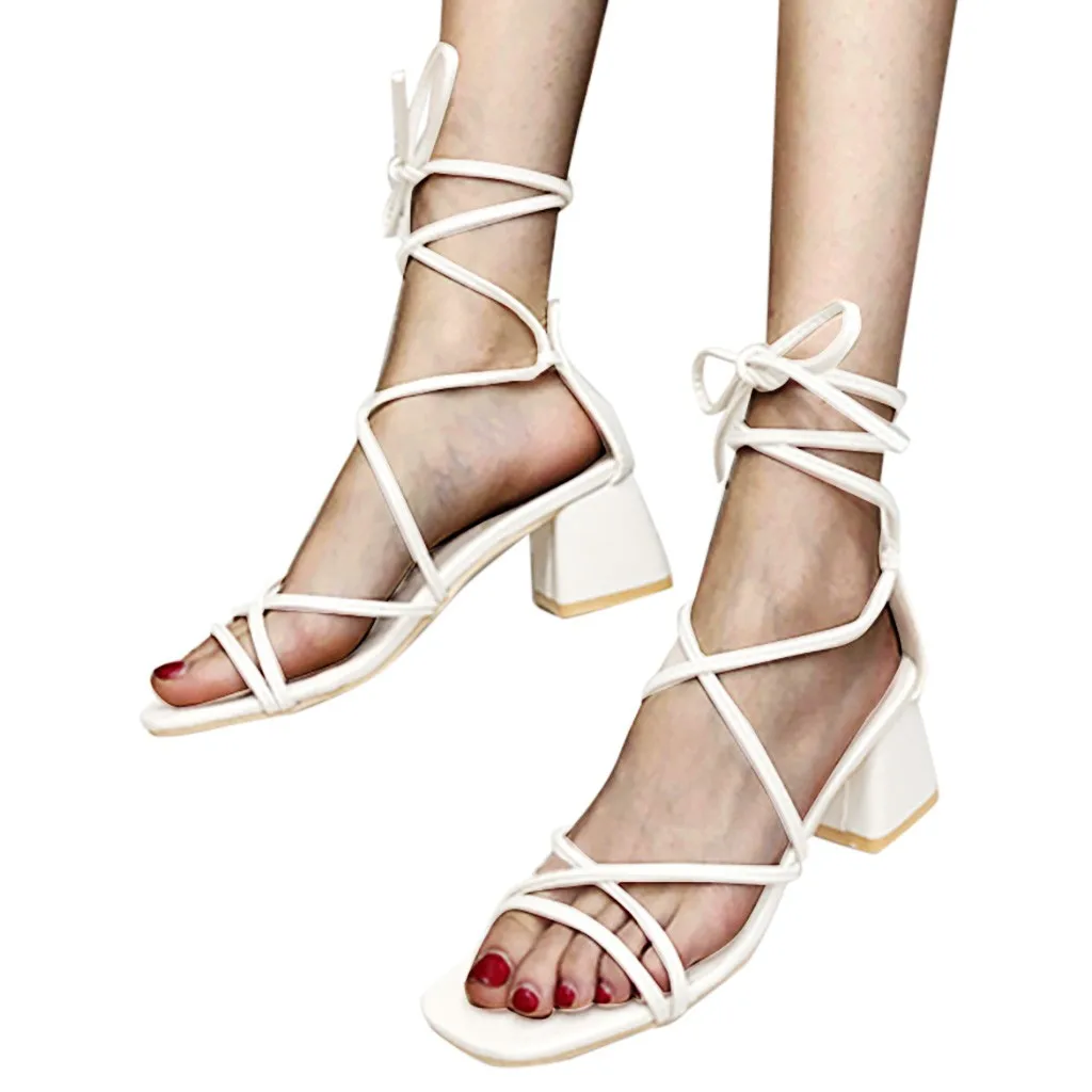 

Summer Women Ladies Elegant Square Toe Square Heel Sandals Rome Strap Shoes women sandals summer heels Rubber Casual Rome