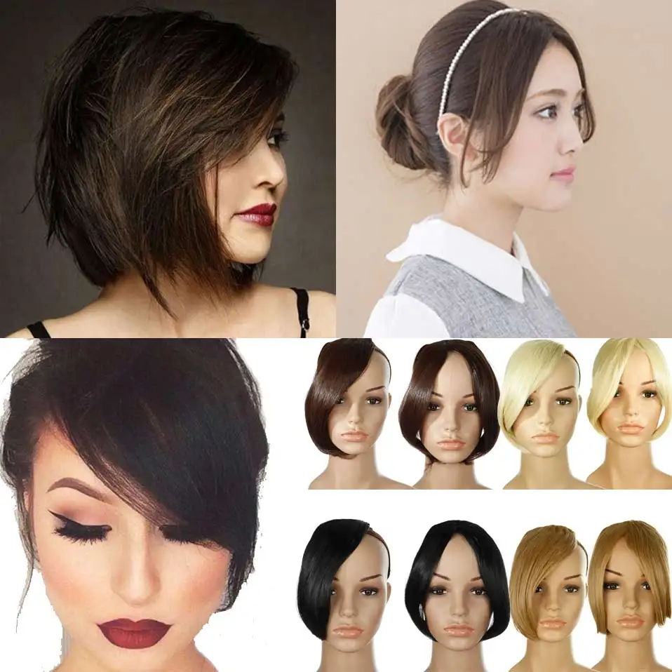 S-noilite 9inch Middle Part Bangs Side Bangs Clip in Hair Extension Women Bang Fake Hair Synthetic Top Front Hair Pieces
