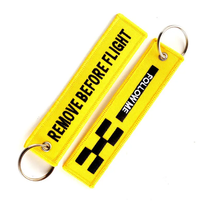 

DoreenBeads 1 PC Fashion Embroidered Safety Tag Follow Me Pattern Clothes Sleeves Bags Keychain DIY Craft Supply Gift 13*2.8 cm