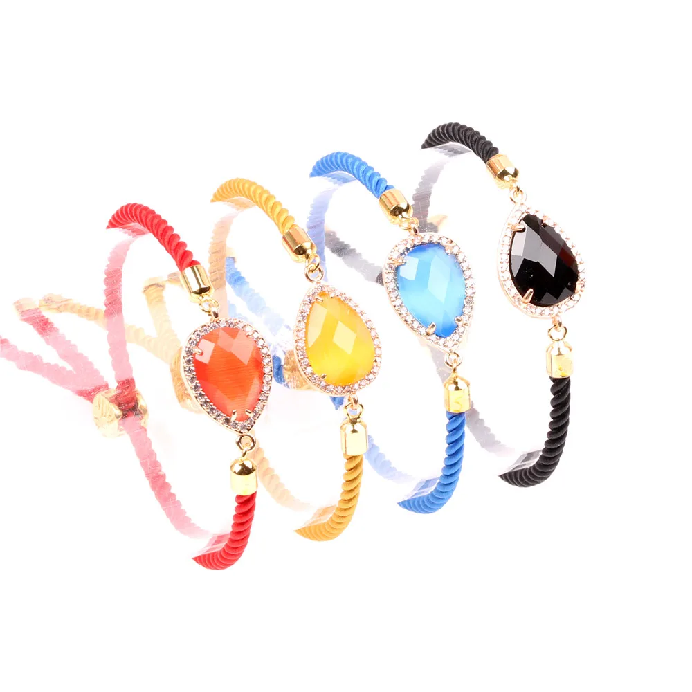 

Trendy Rope Chain Crystal Bracelet Women Girl Handmade Shine Water Drop Imitation Opal Glass Charm Pendant Bracelets Pulsera