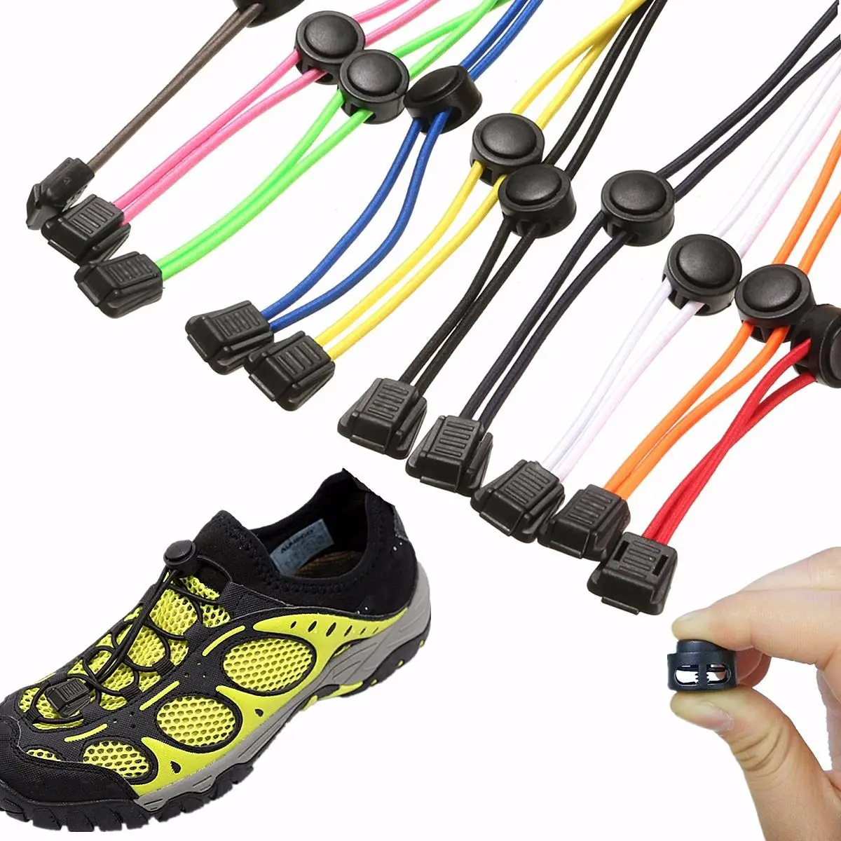 1 Pair 100cm Elastic No-Tie Shoelaces, 10 Color Polyester Stretching Locking Shoestrings With Buckles Lock For Sport Shoes