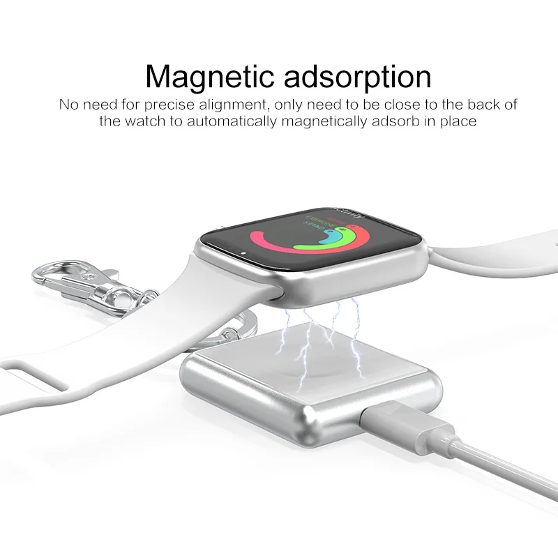 Мини беспроводное зарядное устройство с кабелем для Apple Watch 1 2 3 4 Металл +