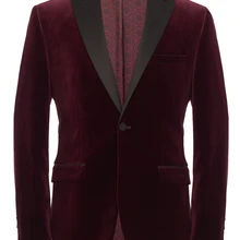 Новое поступление мужские костюмы на заказ с одной пуговицей и атласными лацканами, облегающий бордовый бархатный пиджак для мужчин