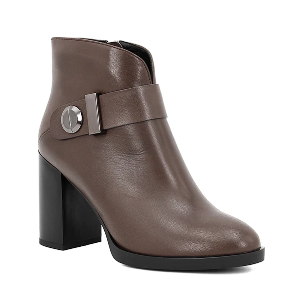 SOPHITINA/; ботильоны из коровьей кожи на молнии с круглым носком; зимняя обувь на очень высоком квадратном каблуке; модные ботинки с металлическим украшением; B36 - Цвет: Brown Sheep skin