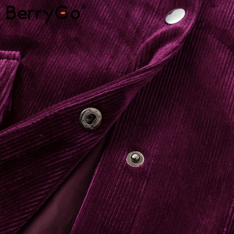 BerryGo Corduroy single breasted autumn jacket Women casual pocket winter outerwear 2018 High street purple jacket coats femme BerryGo Corduroy single breasted autumn jacket Women casual pocket winter outerwear 2018 High street purple jacket coats femme