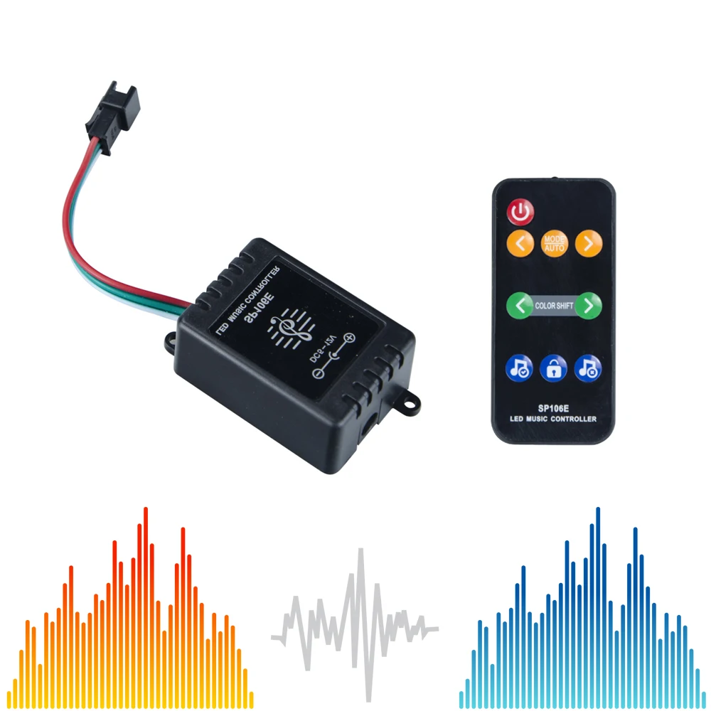 

SP106E 9 Keys LED Music IR Remote Controler DC 5V-12V 9keys for WS2811 WS2812B 6812 1903 6803 WS2801 Ribbon Tape LED Strip Light