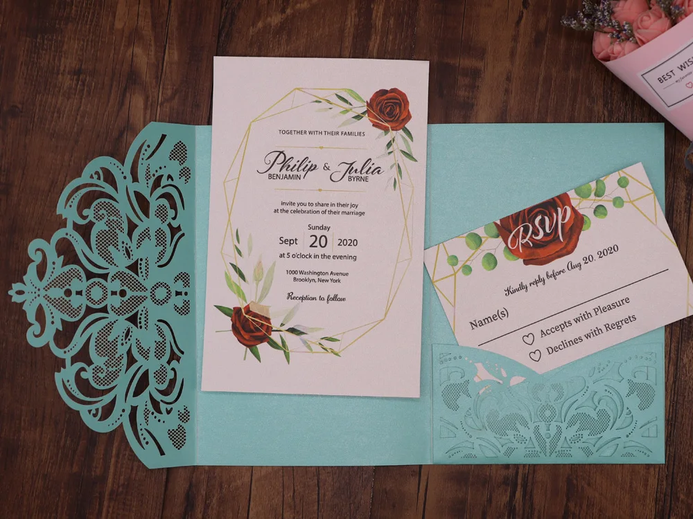 10pcs/pack Laser Cut Wedding Invitation Card Cover Shinny Pearl Paper Carved Lace Invitations Festi - 33014402467