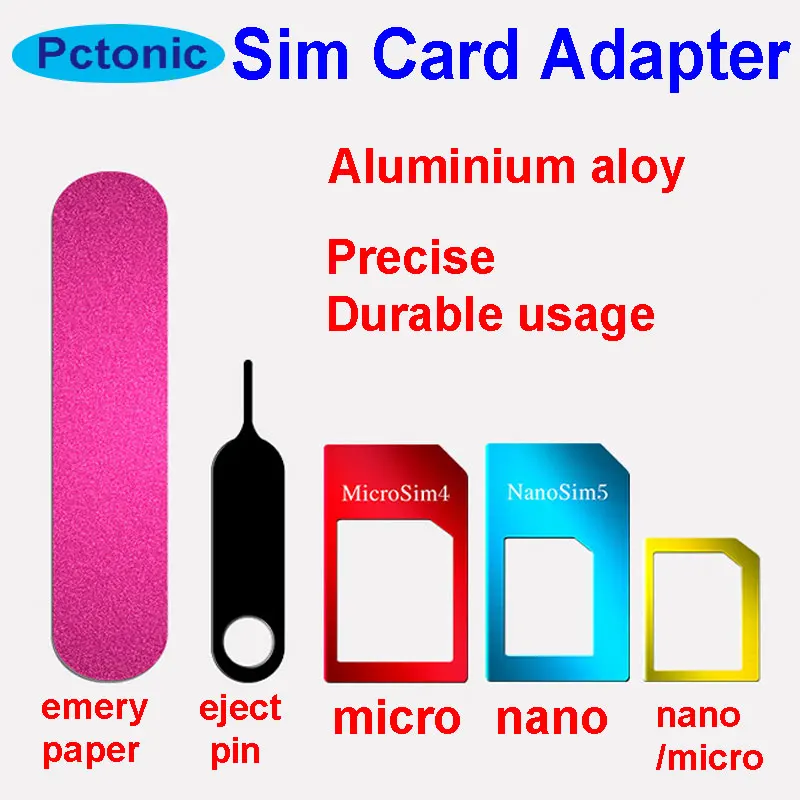 

PCTONIC Metal Nano Sim Card Adapter standard micro sim card fitting cutting sleeve with Tray Eject needle Pin for iphone samsung