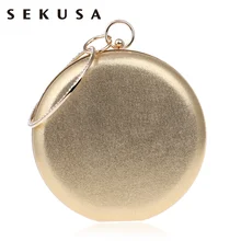 SEKUSA Round Shaped Women Evening Bags Diamonds Simple Red blue silver black gold Mixed Day Clutches Chain Shoulder Bags