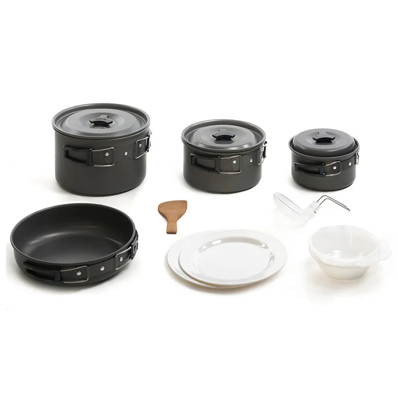 

13pcs outdoor camping pot 5-6 person cooker picnic portable thickening rigid non-stick cooking and pans set kitchen cauldron