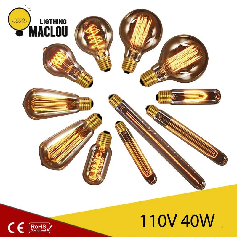 Лампа Эдисона E27 110V Ampoule винтажная 40W лампа накаливания G80 домашний Декор