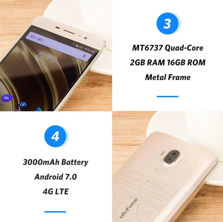 Ulefone S8 Pro 5 3 дюйма ободок менее Android 7 0 смартфон MT6737 4 ядра 2 GB 16 gps 13MP двойной назад