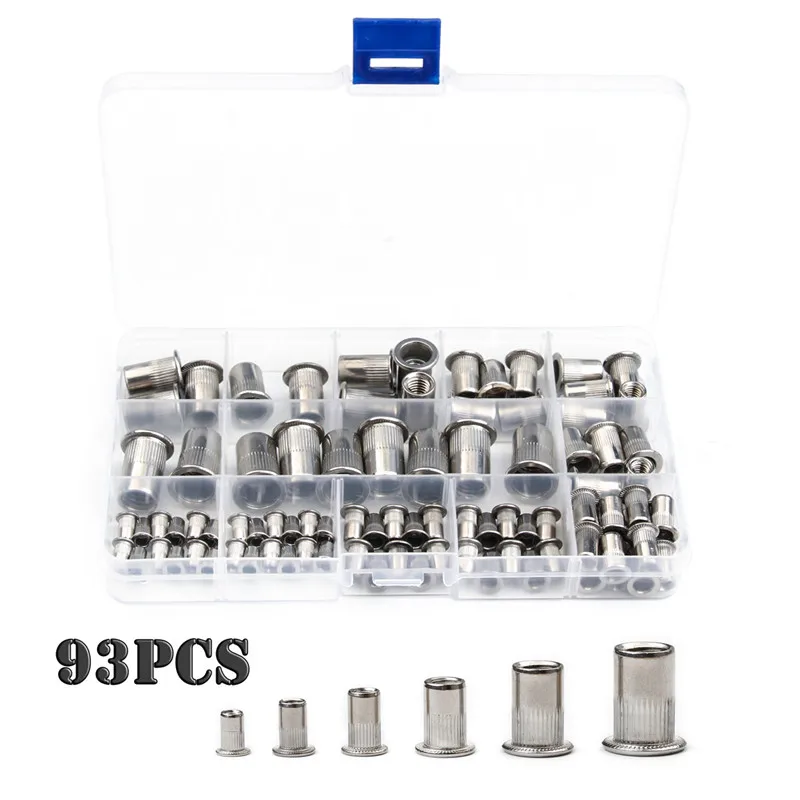 50/93Pcs Stainless Steel Rivnut Small Countersunk Head Riveted Nut Insert Nutsert Flat Head Cap Rivet Nut Kit M3/M4/M5/M6/M8/M10
