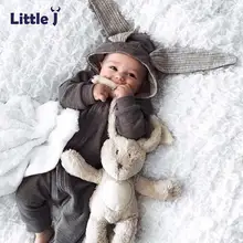 Little J Baby Warm Bunny Ear Rompers Autumn Winter Infant Rabbit Style Jumpsuit Cotton Boys Girls Hare Playsuits Hooded Clothes