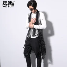 Новая мужская одежда Gd костюмы диджея певца Лето ультра-тонкий дизайн длинный жилет кардиган жаккард тонкий марлевой плащ жилет без рукавов