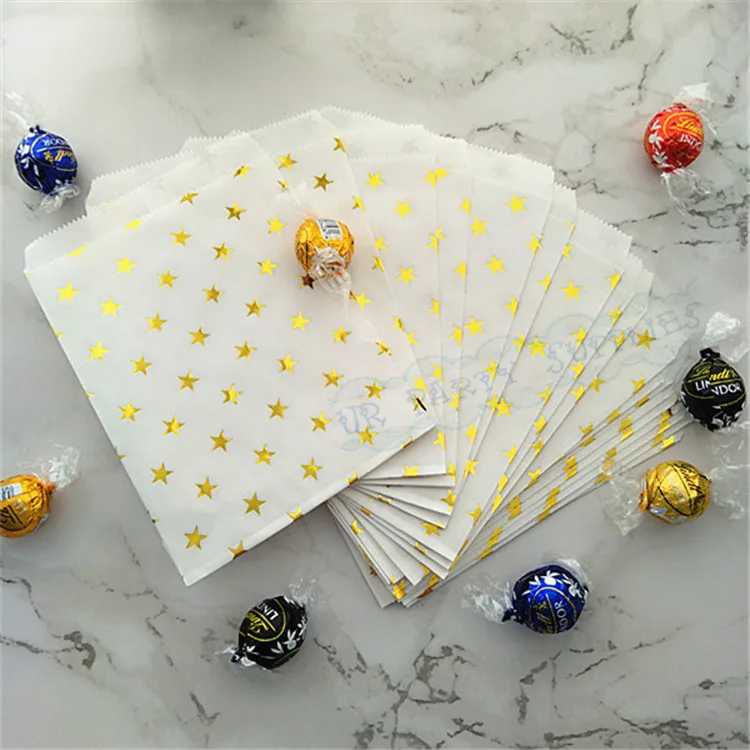 

250pcs Foil Gold Star Packing Bag Wedding Candy Paper Bags Gold Favors Birthday Gift Decoration Children's Day Party Supplies