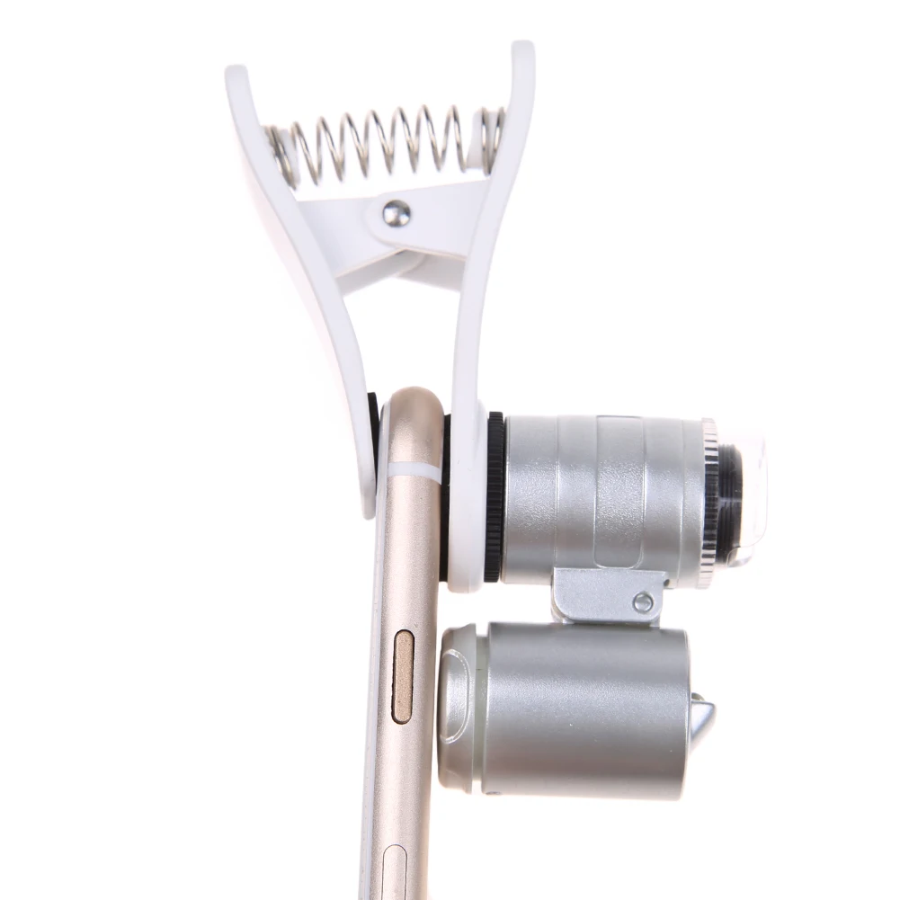 العالمي 60x زووم 2 led ضوء 1uv المجهر العدسات التلسكوب الهاتف المحمول مايكرو عدسة lente كليب ل فون سامسونج الذكية