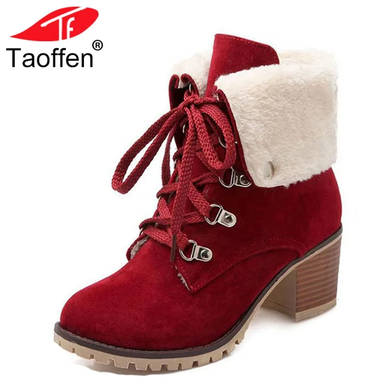 TAOFFEN Size 34-43 Ladies Thick Fur Ankle Boots Women High Heels Short Boots With Fur Shoes Women Winter Warm Botas Footwear цена TAOFFEN Size 34-43 Ladies Thick Fur Ankle Boots Women High Heels Short Boots With Fur Shoes Women Winter Warm Botas Footwear цены онлайн