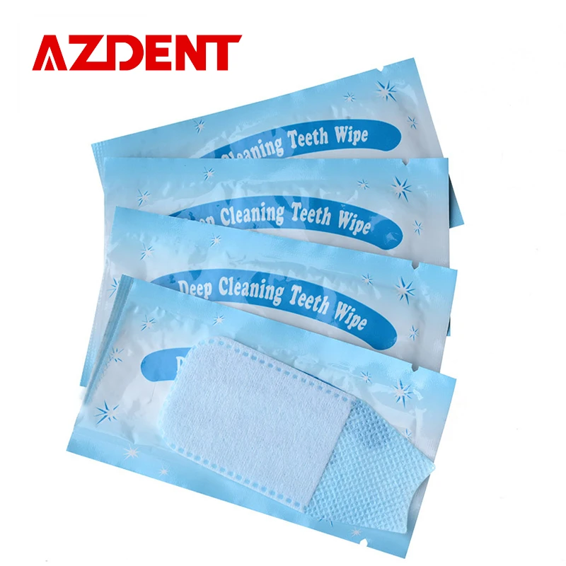 200/lot AZDENT Textured Finger Teeth Wipes Brush Teeth Whitening Ups