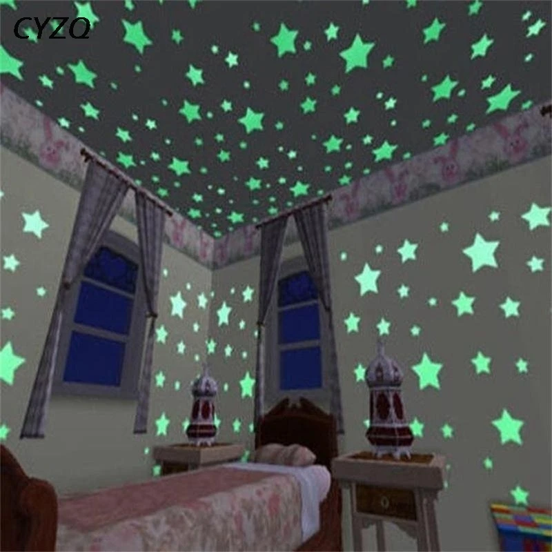 

100pcs/lot 3D Stars Glow In The Dark Wall Stickers Luminous Fluorescent Wall Stickers For Kids Room Bedroom Ceiling Home Decor