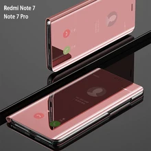 Откидной умный зеркальный чехол для телефона, чехол, для Xiaomi Redmi Note 7 Pro Note7 7Pro, жесткий кожаный Прозрачный чехол для задней панели с Откидывающейся Крышкой цвета розового золота