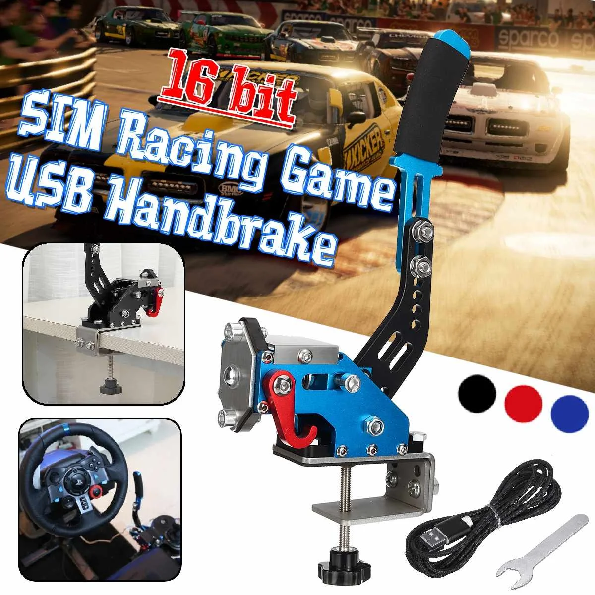 Upgrade 16bit Hall Sensor USB Handbrake SIM W/Clamp for Racing Games G25/27/29 T500 FANATECOSW DIRT RALLYS