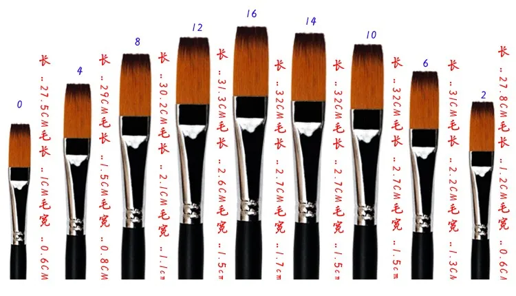 

9pcs/set flat paint brushes nylon for oil acrylic shading gouache watercolor painting DIY artist school