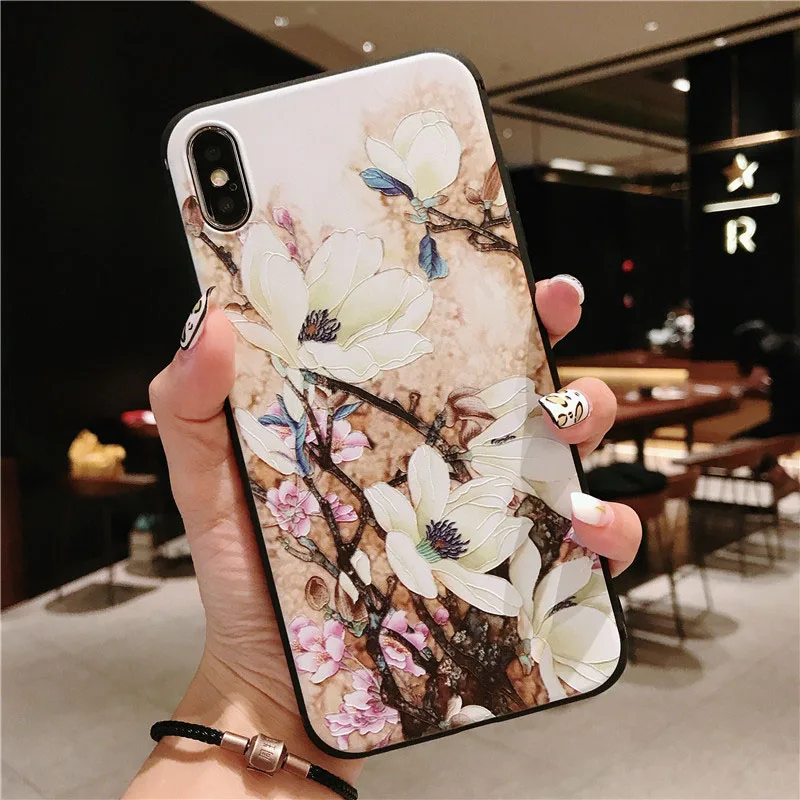 3D emboss flower silicone case for iphone x xr xs max 6splus 8 7plus 5s 5se on for iphone 6s plus case for iphone 7 plus case - Color: B