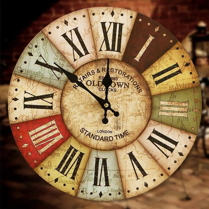 1Pcs Creative Europe Antique Style Wooden Wall Clocks Stereoscopic Sitting room clocks Mediterranean Wall Clocks Home Decor