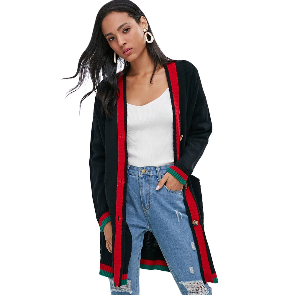 ZAFUL Knit Cardigan Sweater Button Up Pockets Women Autumn Casual Long V Neck Sleeve Female Clothing |