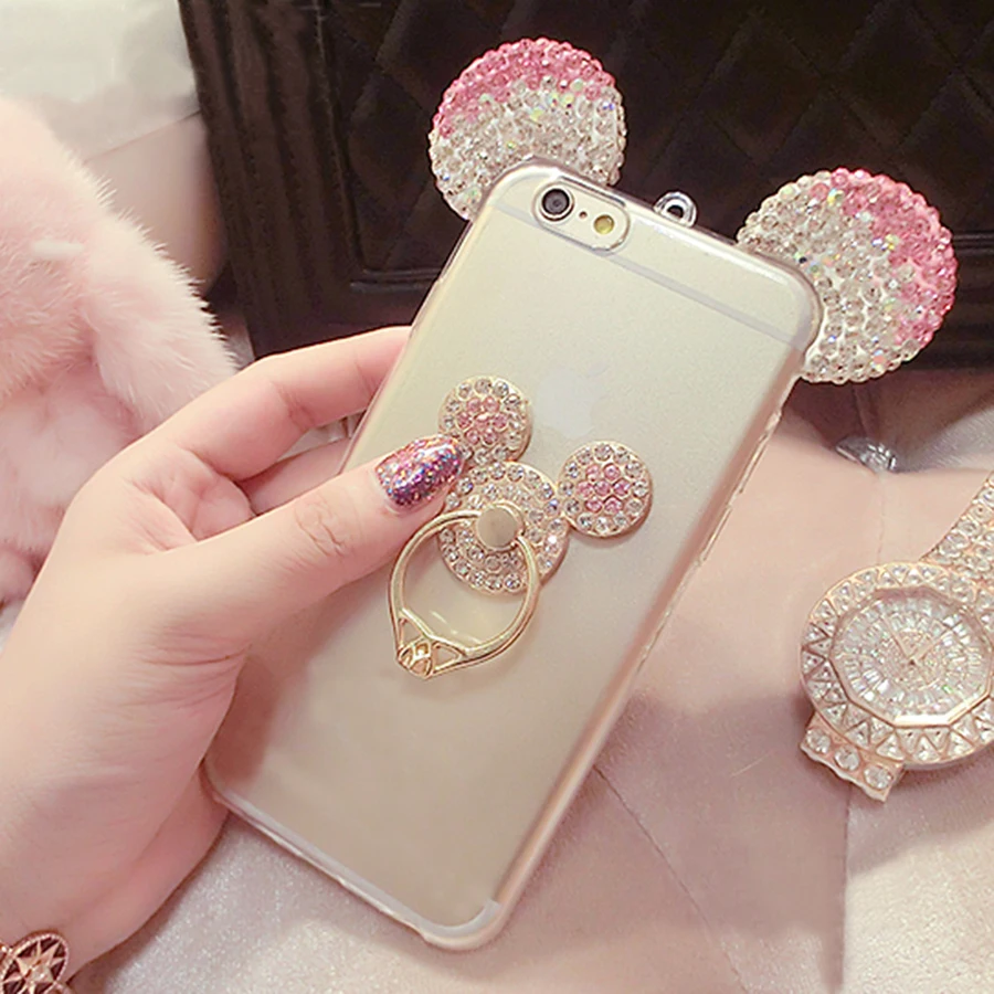 

For Samsung Galaxy J3 2016 Cover J5 J7 S5 S6 S7 A3 A510 A7 2016 Mnnie Mickey Ear Rhinestone TPU Phone Case Grand Prime Duos Neo