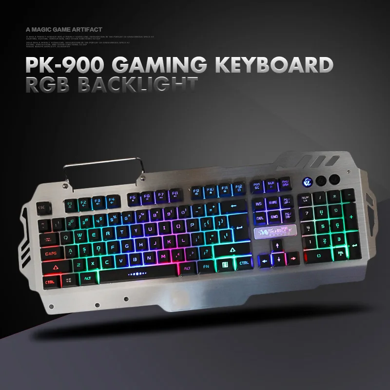 

7pin PK-900 Gaming Keyboard RGB Backlight Computer Keyboards with Mobile Phone Holder Wrist Rest for LOL Gamer DOTA 2 Computer