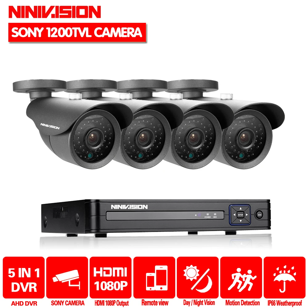 Система видеонаблюдения NINIVISION 4 канала 1080P HDMI AHD DVR шт. SONY 1200TVL 720P уличная