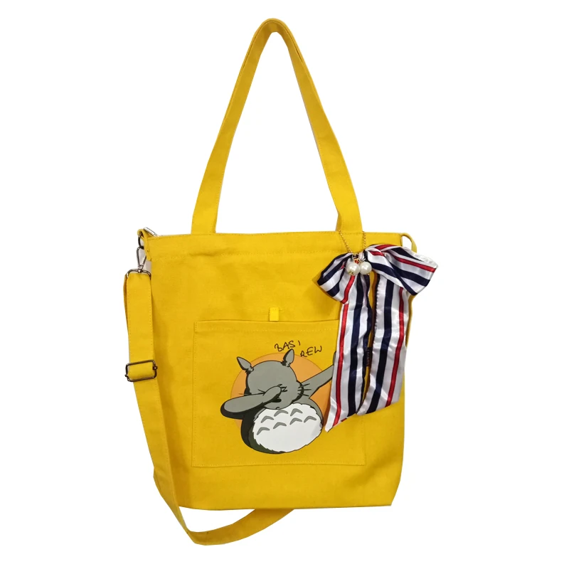 

Fashion Totoro Printing Women Canvas Zipper Shoulder Bag Cute Bowknot Ladies Large Messenger Bags Handbag Travel Tote Bolso
