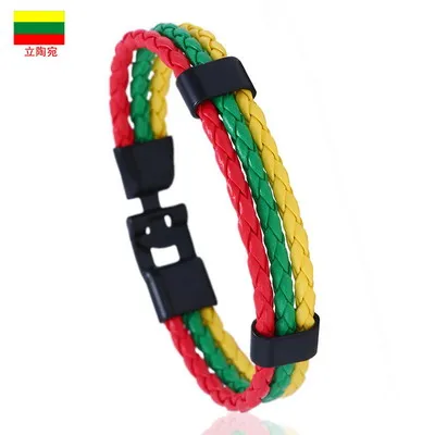 National Flag Color ES Spain Multi Layer Leather Bracelet For Men Bangle Fashion Black Handemade Male Jewelry Pulseira Masculina - Окраска металла: DK15513