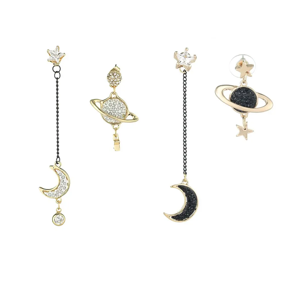GENBOLI Korean Fashion Elegant Women Asymmetric Style Earrings Ladies Moon Star Shape With Rhinestone Jewelry | Украшения и