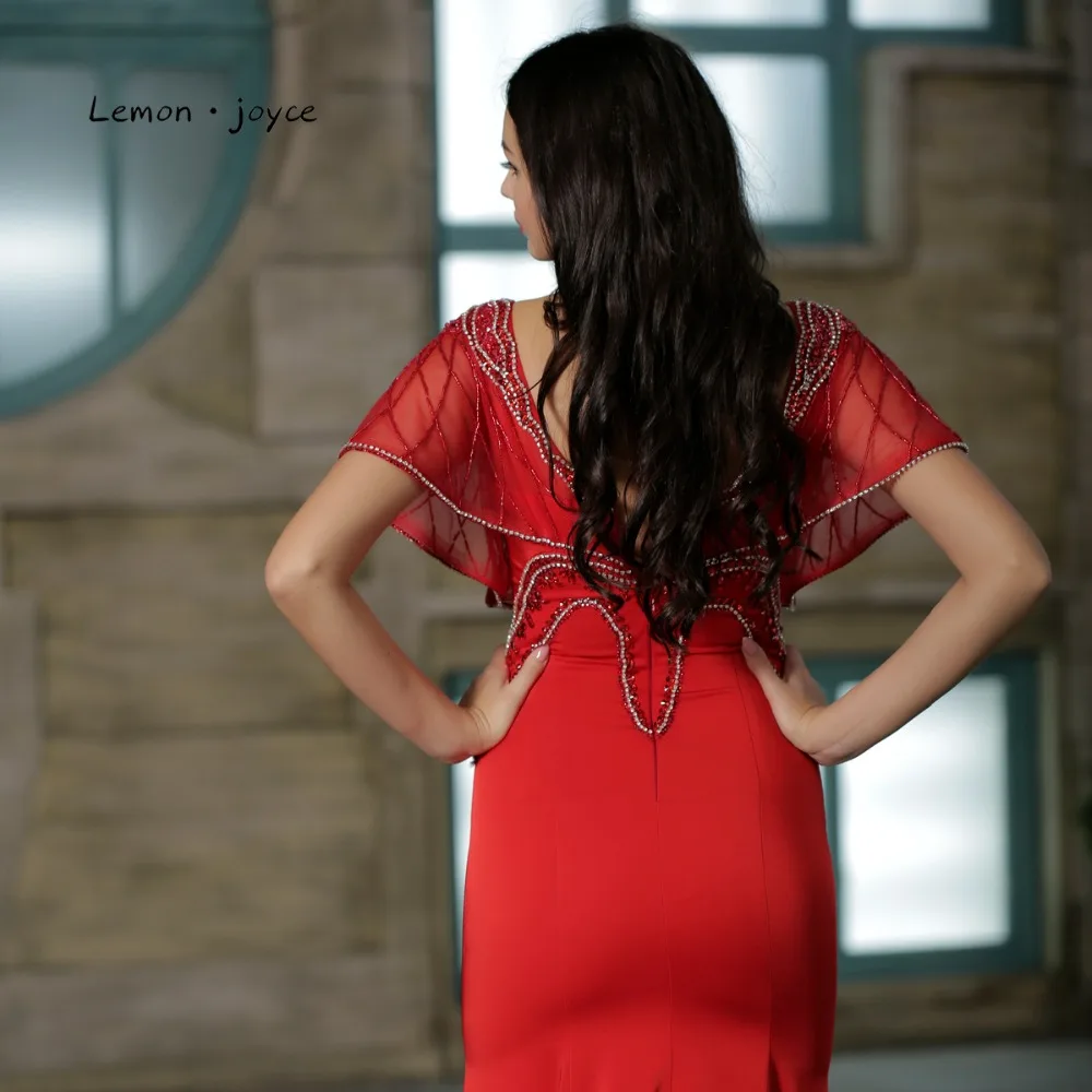 Lemon Joyce красное платье для матери невесты элегантное платье русалки с v-образным вырезом и жакетом с бисером длинное вечернее платье для выпускного вечера Robe De Soiree