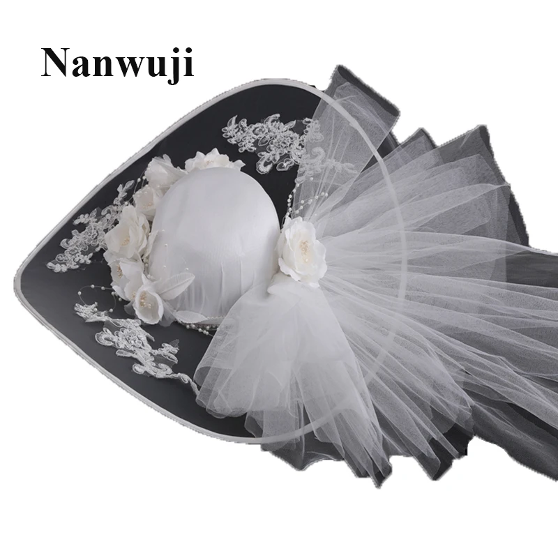 

2017 New Vintage Linen Lace Bridal Hats Lace Appliques Flowers With Pearls Wedding Hats For Bride Wedding Accessories