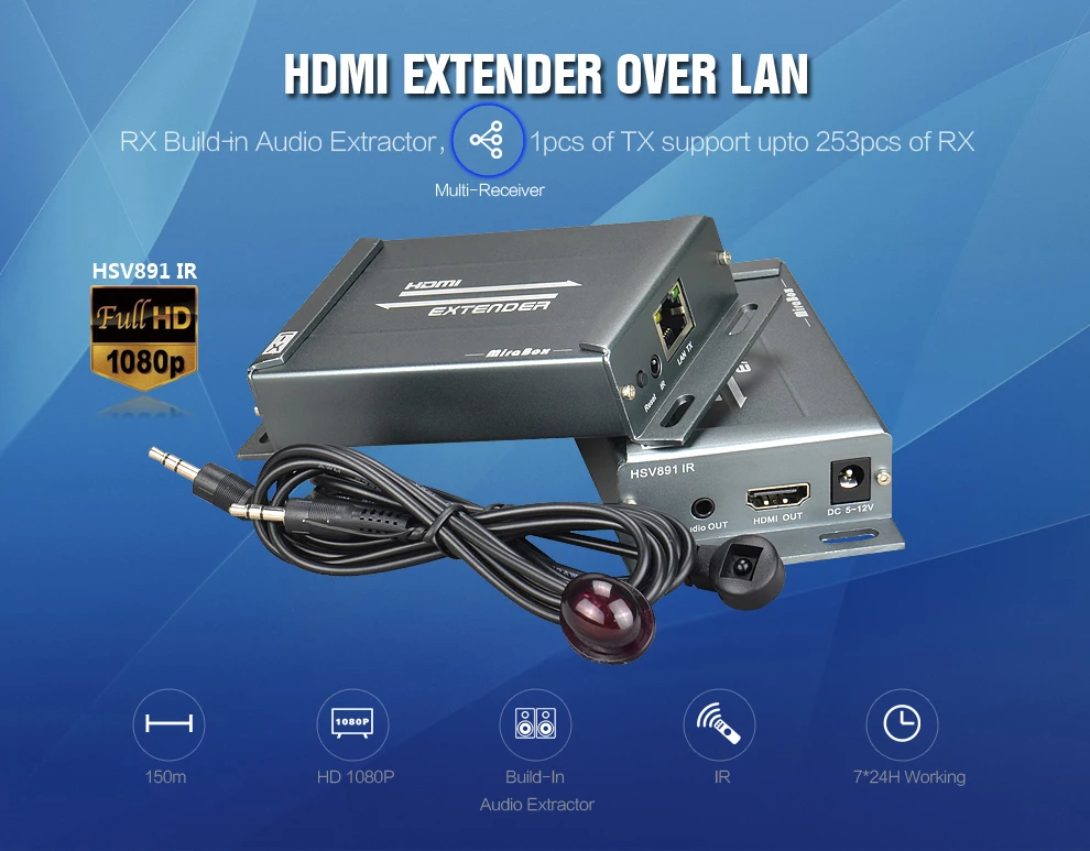 Over TCP IP HDMI Extender Cat5 with IR 100m 120m 150m with Audio Extractor by UTP STP Rj45 Cat5e Cat6 HDMI Ethernet Extender (2)