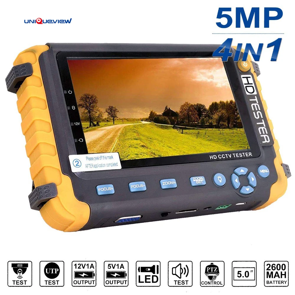 

5 Inch 4 In 1 HD CCTV Tester Monitor AHD CVI TVI CVBS Camera Tester 5MP 1080P VGA HDMI Input PTZ UTP Cable Tester 12V